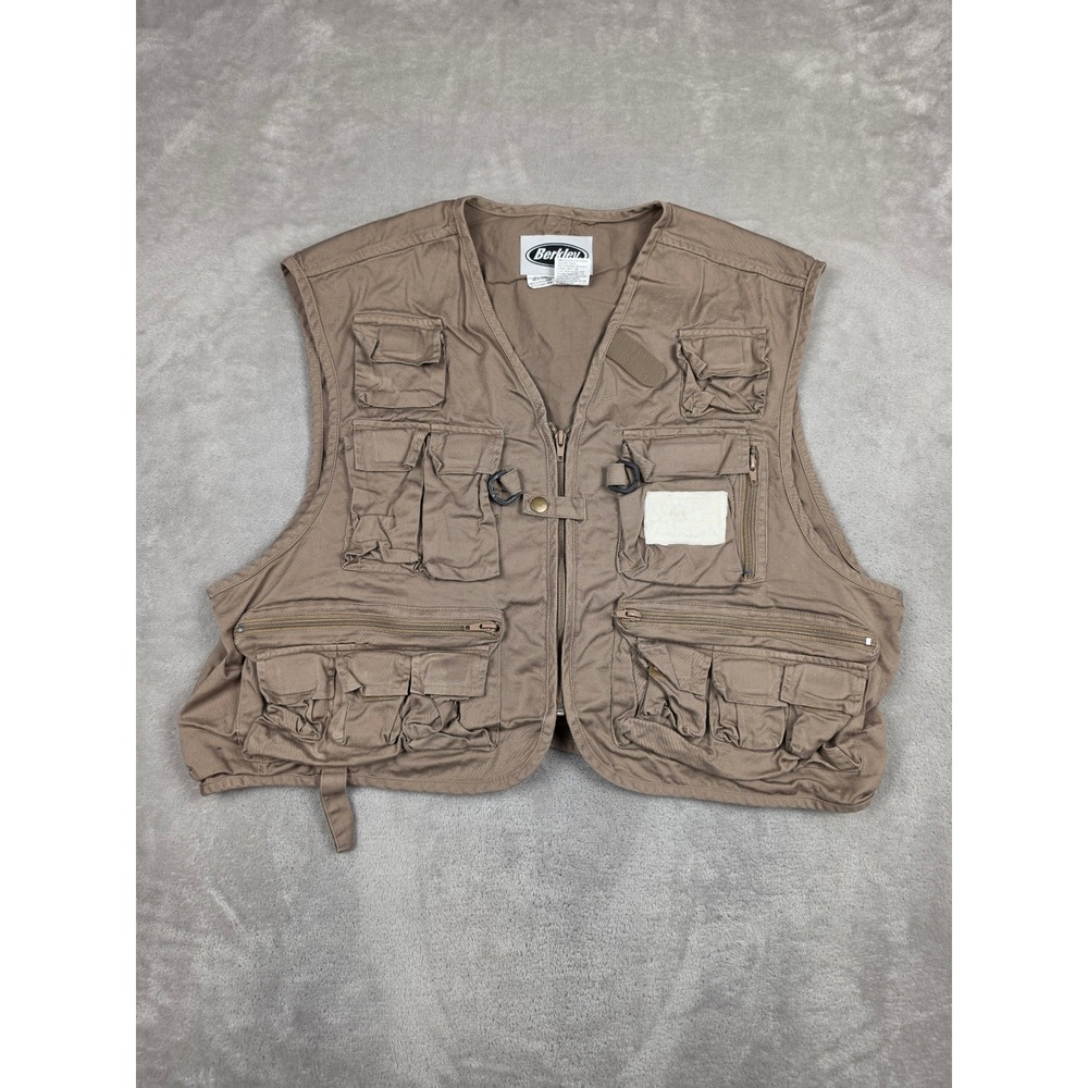 Berkley Fishing Vest Mens XL Brown Multi-Pocket Utility Cotton Gorpcore Short